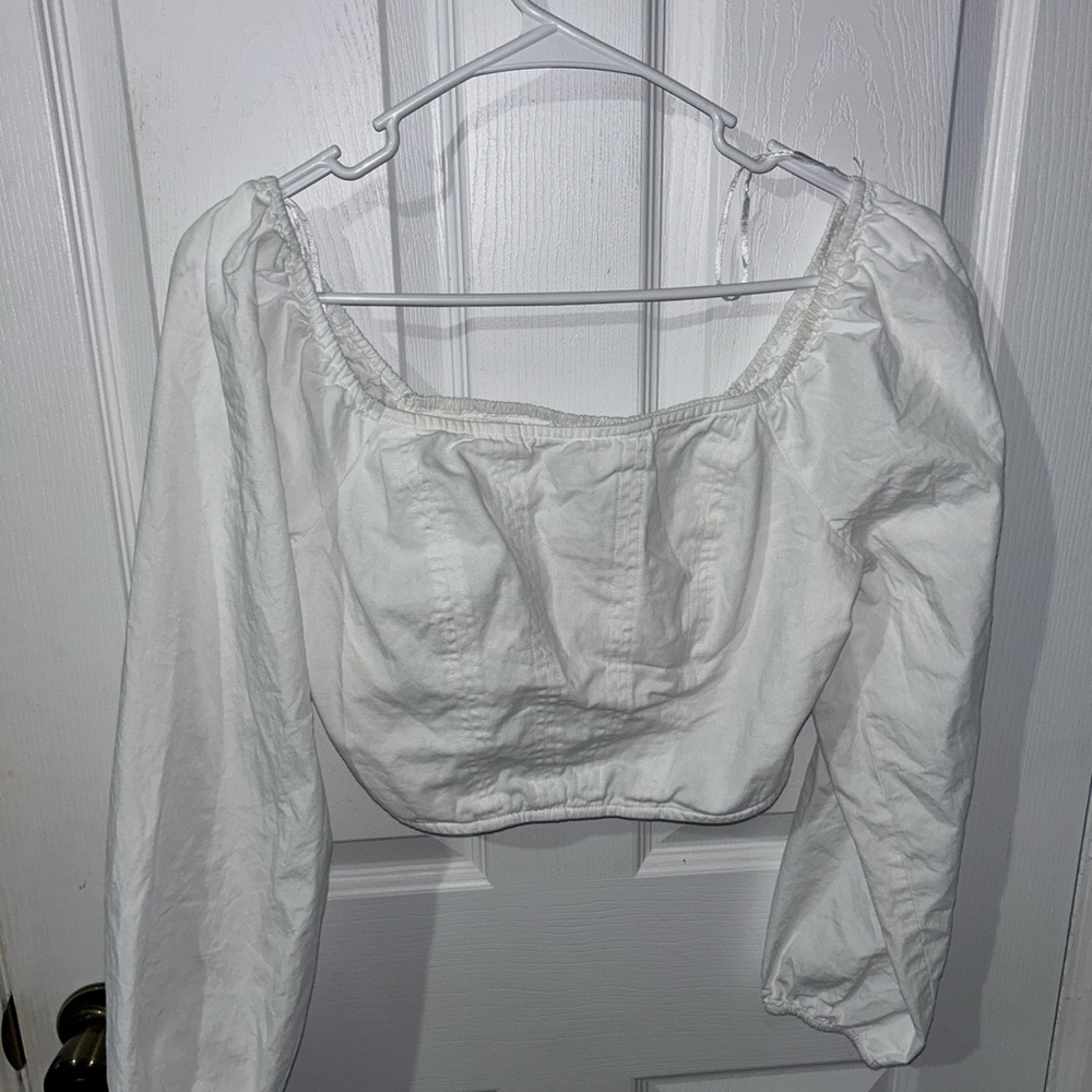 Japna White Puff Sleeve Crop Blouse